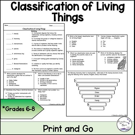 Classification of Living Things Worksheet - Classful