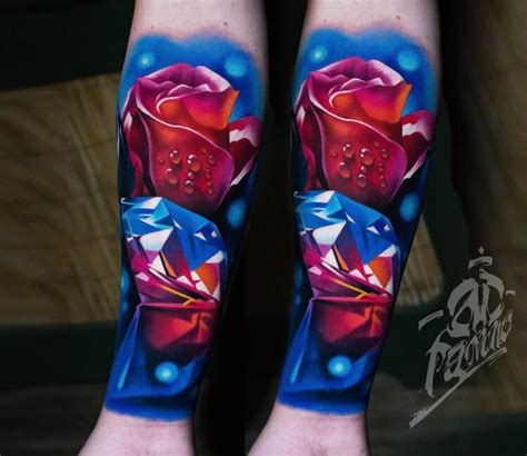 Rose and Diamond tattoo by A.d. Pancho | Photo 27853