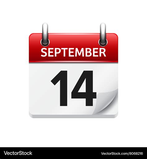 September 14 flat daily calendar icon Royalty Free Vector