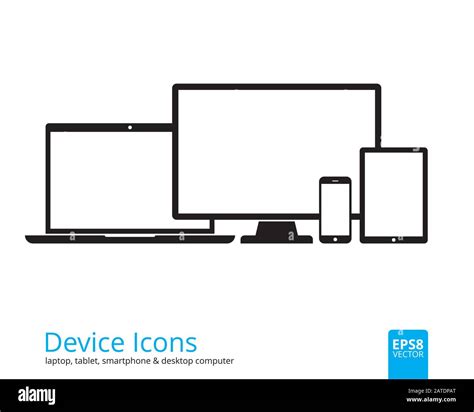 Device icons smartphone, tablet, laptop and desktop computer. Set of flat device icons isolated ...