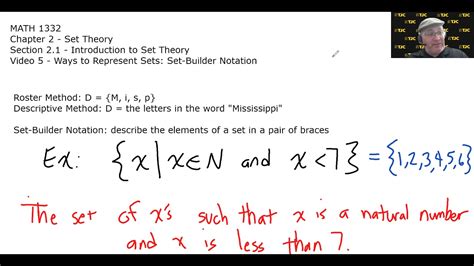 MATH 1332 2.1.5 - Ways to Represent Sets: Set Builder Notation - YouTube