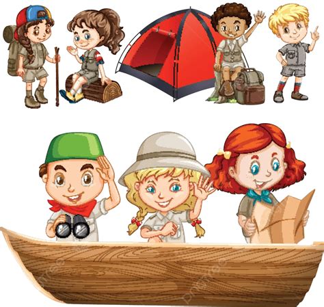 Boys And Girls With Camping Equipment Camp Clip Art Camping Vector, Camp, Clip Art, Camping PNG ...