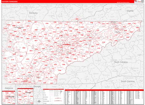 Tennessee Eastern Wall Map Red Line Style by MarketMAPS - MapSales