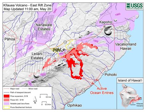 Kilauea East rift zone: 20.05.2018 / 10 am loc - map of the expanding ...