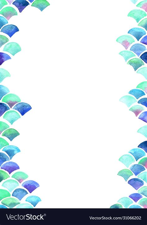 Ocean wave and scale fish watercolor border Vector Image