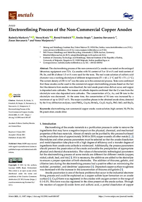 (PDF) Electrorefining Process of the Non-Commercial Copper Anodes ...