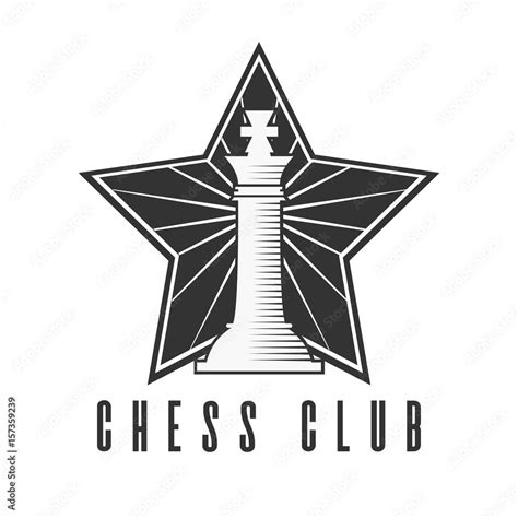 Chess club black and white emblem with chess king Stock Vector | Adobe ...