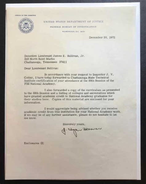 J. Edgar Hoover Letter on his FBI Director's Letterhead