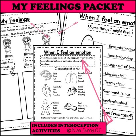 Kids Interoception Activities Worksheets Bundle - Miss Jenny OT