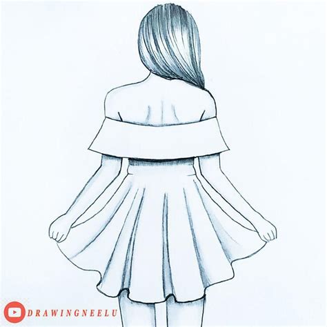 Easy way to draw a girl beautiful backside dress pencil sketch for ...