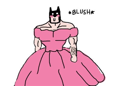 Batman in a pretty pink dress blushing