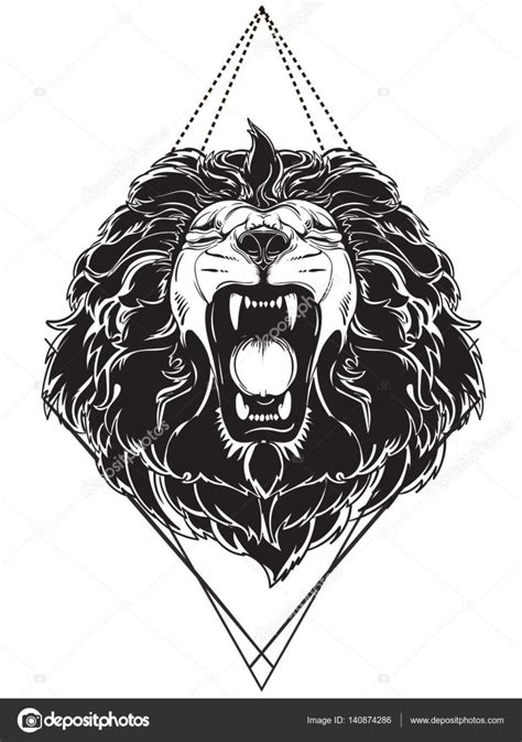 Lion head tattoo ⬇ Vector Image by © Cofeee | Vector Stock 140874286