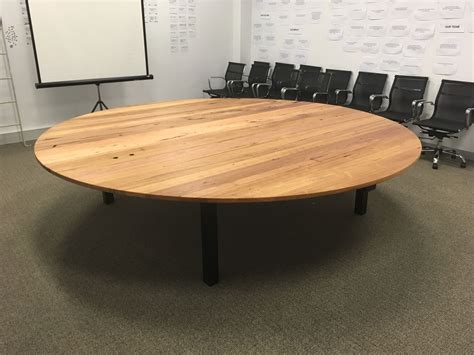 Round conference table. 3000mm round. 30mm messmate. Custom steel base ...