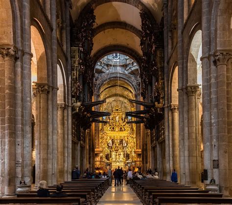 Cathedral of Santiago de Compostela, Spain. The barrel-vaulted nave and ...