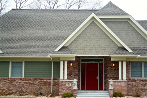 Green Siding House, Brick Exterior House, House Roof, Brick Exteriors, House Exteriors, Fiber ...