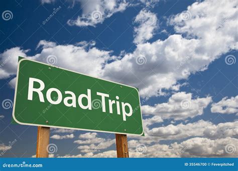 Road Trip Green Road Sign Over Sky Stock Photo - Image: 35546700