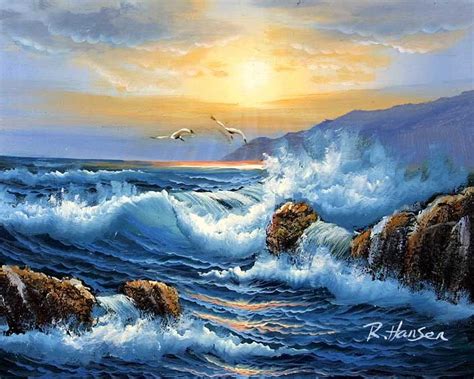 Sunrise over the Sea Seascape Paintings Oil, Seascapes Art, Landscape ...