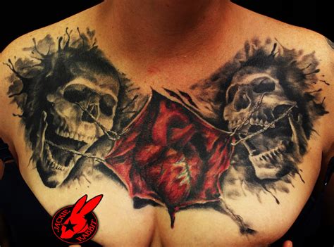 Healed Skulls Heart Chest Tattoo by Jackie Rabbit - a photo on Flickriver