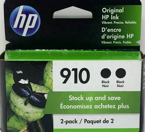 Genuine HP 910 Black Ink Cartridges, Standard Yield, 2/Pack (3JB40AN)