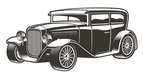 Black-white vector illustration of a vintage hot rod. The illustration ...