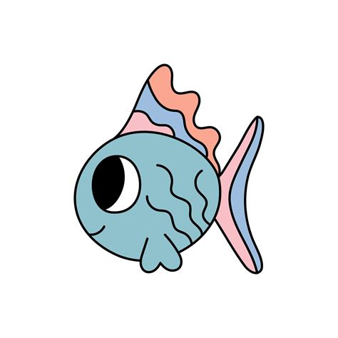 Cute baby fish doodle isolated. Vector illustration of cartoon outline ...