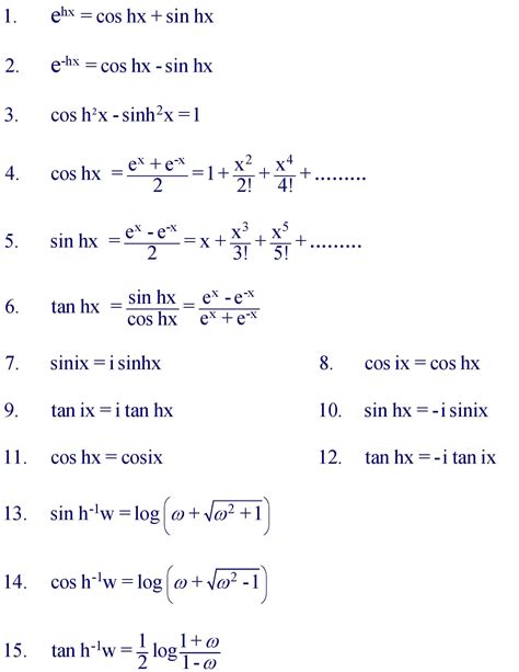 Hyperbolic Functions Formula » Formula In Maths