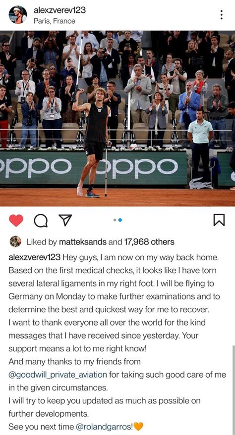 Zverev Injury Update : r/tennis