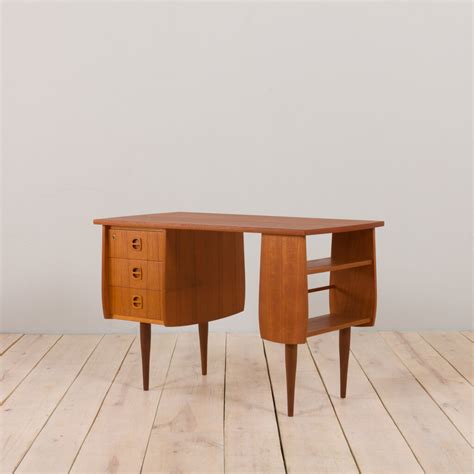 Mid-century Scandinavian desk in teak with side storage and 3 drawers ...