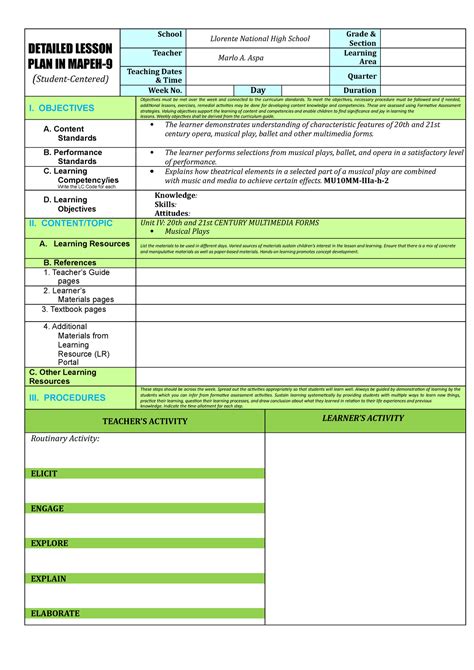 Detailed Lesson Plan Template Lesson Plan – NBKomputer