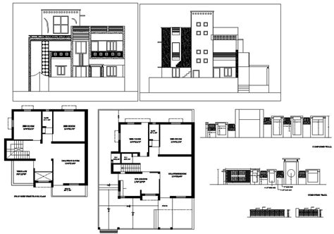 Architecture Bungalow Layout Plan With Elevation Design DWG File - Cadbull