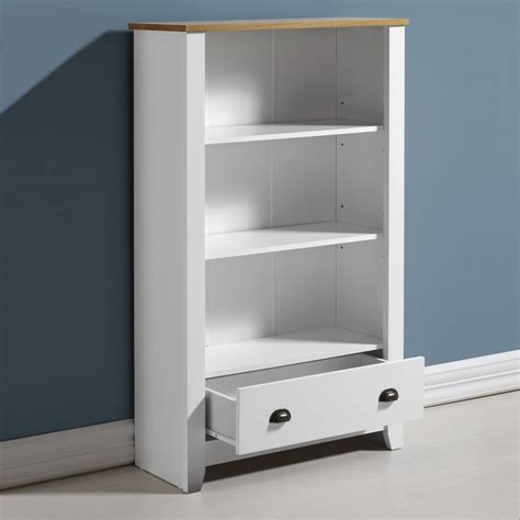 White & Wood Bookcase with 3 Shelves & 2 Drawers - Ludlow - Furniture123