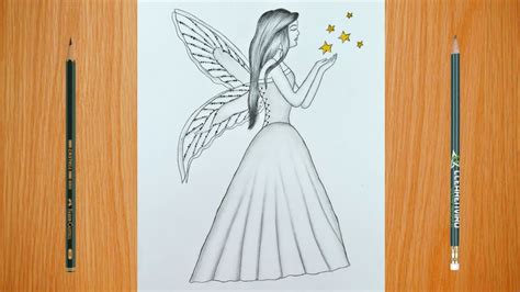 How to Draw a Beautiful Fairy easy | Pencil Sketch Fairy Dream scenery ...