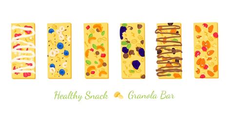 Premium Vector | Set of healthy granola bars with cereals illustration