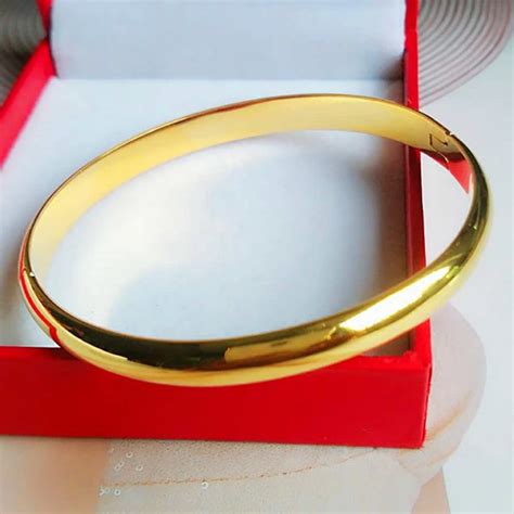 Aliexpress.com : Buy Simple Style Solid Smooth Bangle Bracelet Yellow Gold Filled Womens Bangle ...