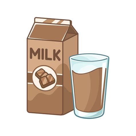 Tall glass of chocolate milk and milk carton box clipart. Cute simple ...