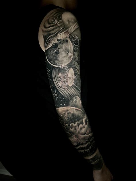 Finally done with my space themed tattoo sleeve! Voyager through the ...