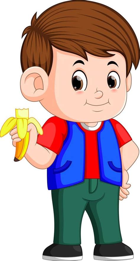 Healthy little boy eating banana 13799216 Vector Art at Vecteezy