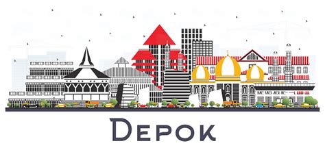 Depok Indonesia City Skyline With Color Buildings Isolated On White Stock Illustration ...