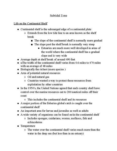 Subtidal Zone Notes - Life on the continental shelf includes seagrass and the kelp forest. Prof ...