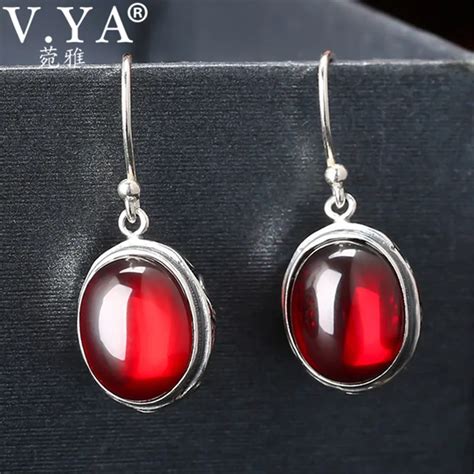 V.YA Real 925 Sterling Silver Jewelry Jacinth Stone Long Earrings For Women Lady Party Wedding ...