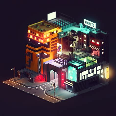 ArtStation - CyberPunk city, Mari K | Isometric art, Cyberpunk city, Polygon art