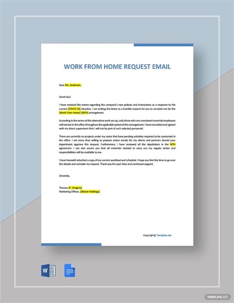 FREE Work From Home Request Letter Templates - Download in Word, Google Docs, PDF, Apple Pages ...