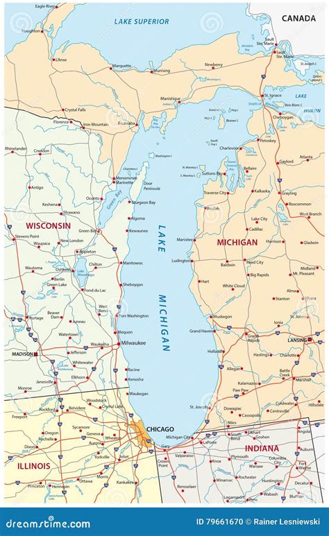 Mapa del lago Michigan ilustración del vector. Ilustración de estados ...