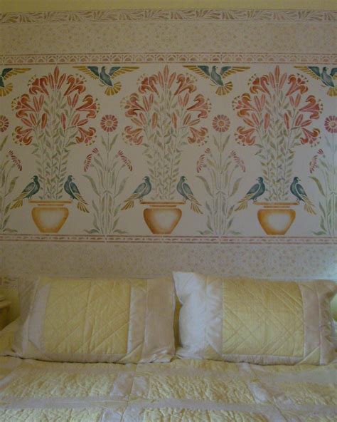 Pretty, stencilled, bedhead idea. Stencil DE32 from The Arts and Crafts range of stencil borders ...