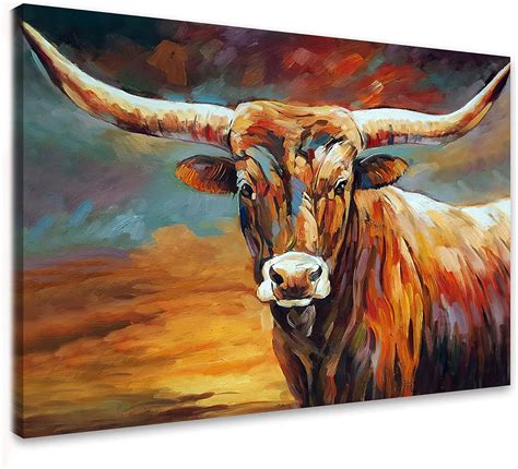 SOULDOOR Cow Pictures Wall Decor Picture Of Texas Longhorn Print Bull ...