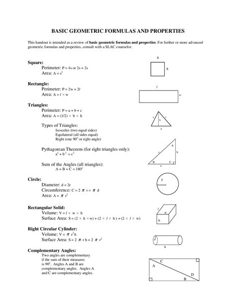 Geometry Formulas Cheat Sheet