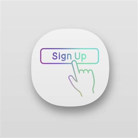 Sign up button click app icon. UI UX user interface. New user registration. Membership. Hand ...