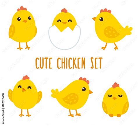 Cute cartoon chicken set Stock Vector | Adobe Stock