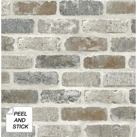 NextWall 30.75-sq ft Soft Grey and Rust Vinyl Brick Self-Adhesive Peel and Stick Wallpaper in ...