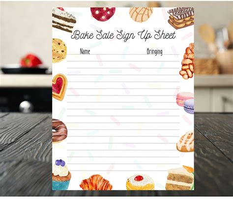 Editable Bake Sale Sign up Sheet, Digital Download - Etsy